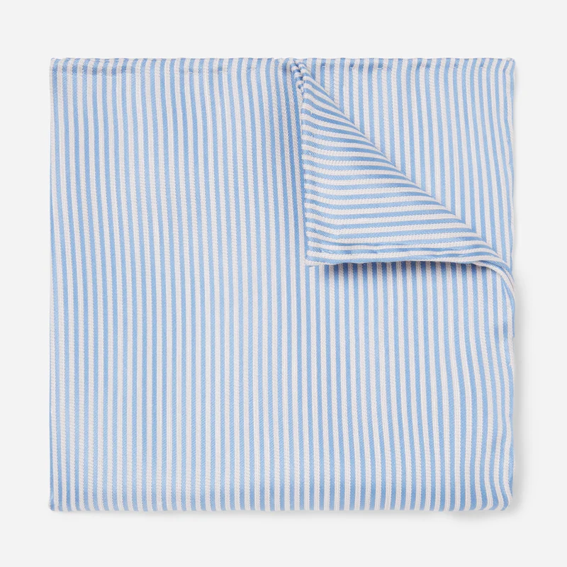 Mumu Weddings - Coastal Stripe Steel Blue Pocket Square