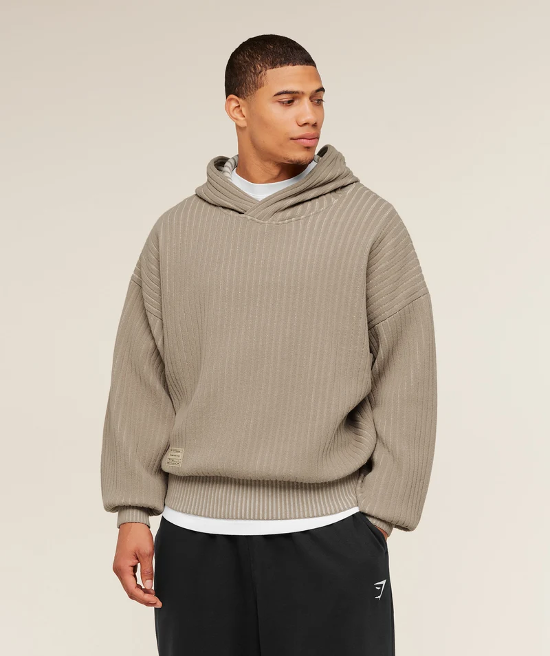 Gymshark x Saalt Studios Knitted Hoodie - Cement Brown/Oat White