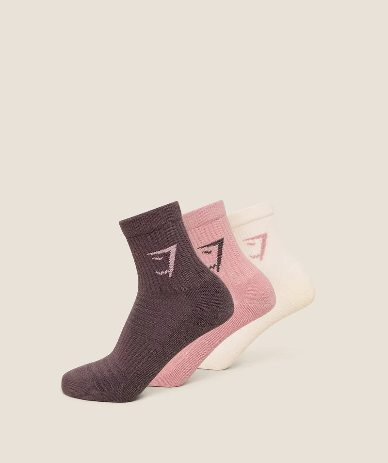 Gymshark Midi Socks 3pk - Soft White/Light Pink/Cool Brown