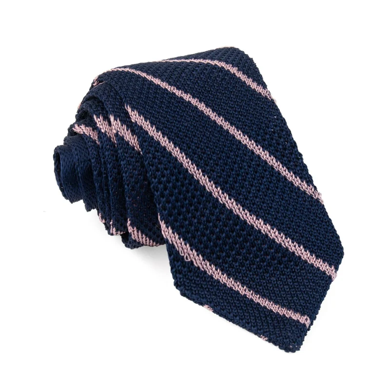 Striped Pointed Tip Knit Navy Tie
