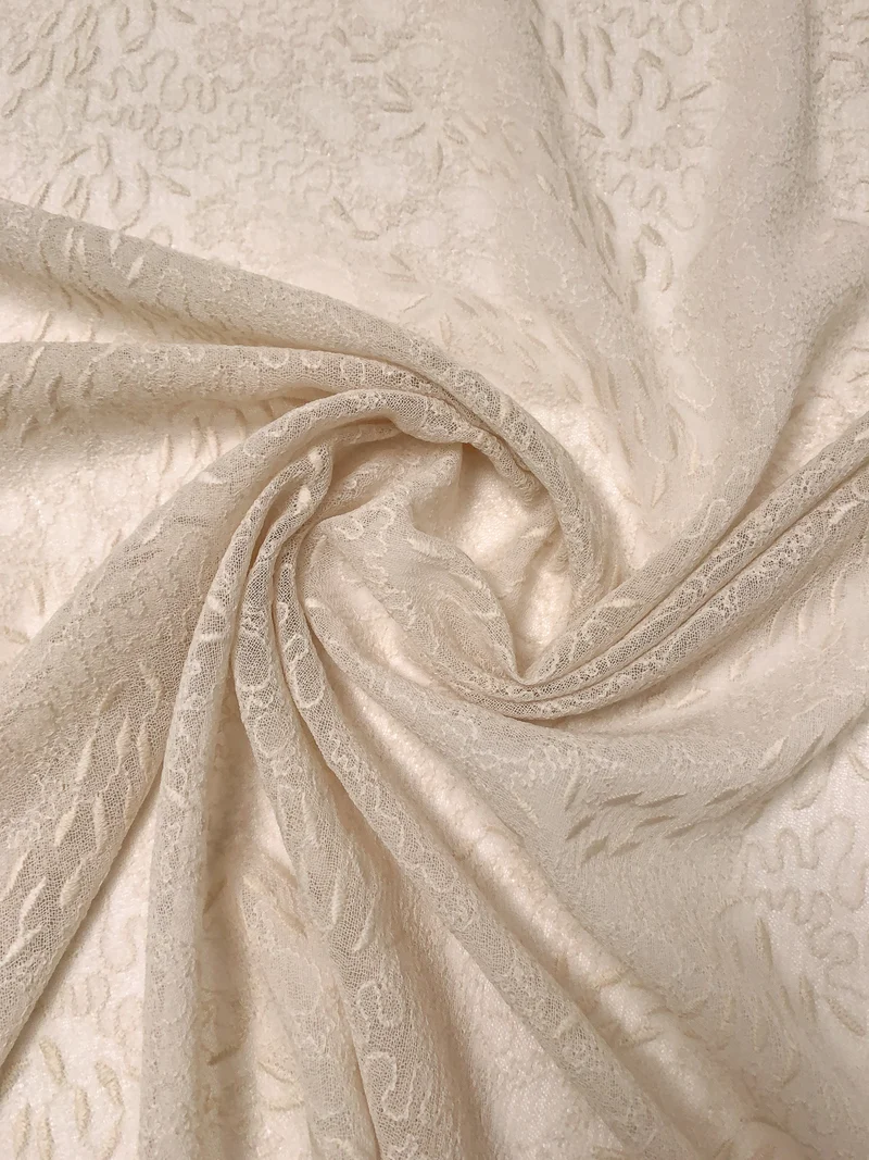 Italian Unique Embroidered Wool Gauze - Beige