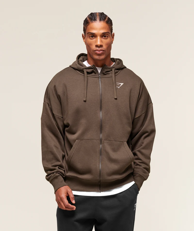 Gymshark Essential Oversized Zip Up Hoodie - Archive Brown