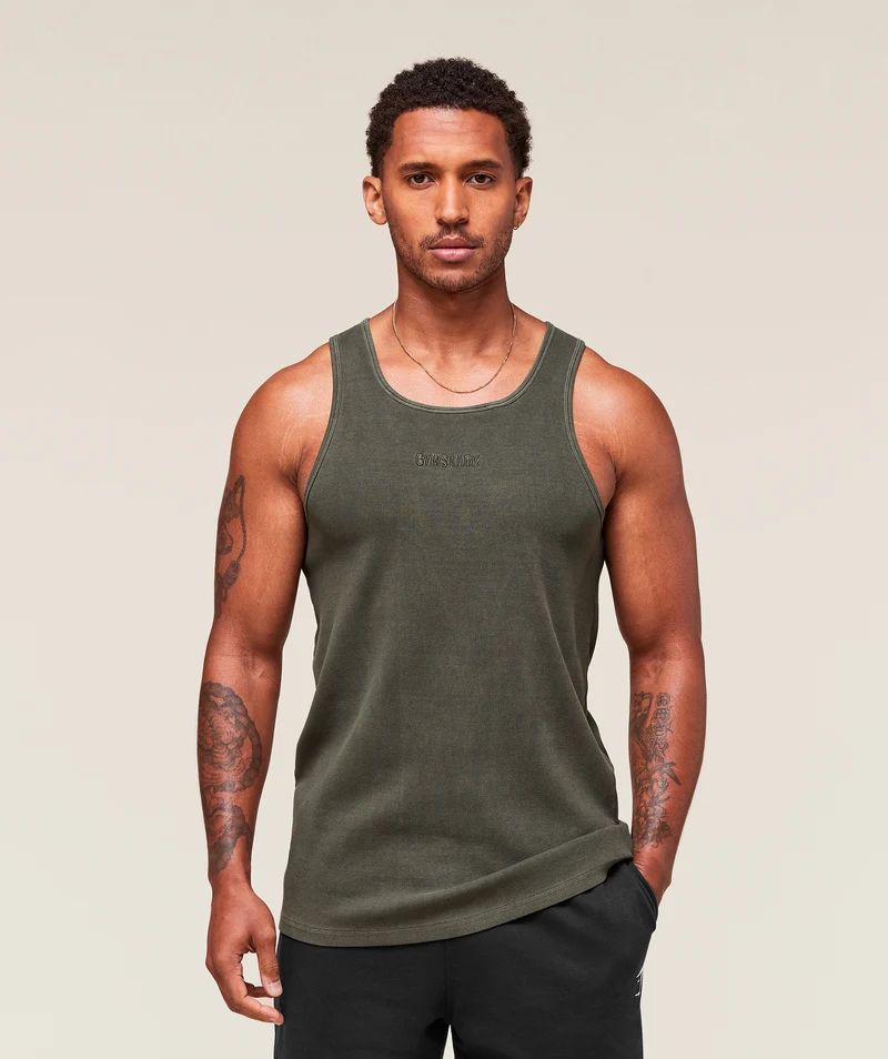 Gymshark Washed Premium Ribbed Tank - Strength Green