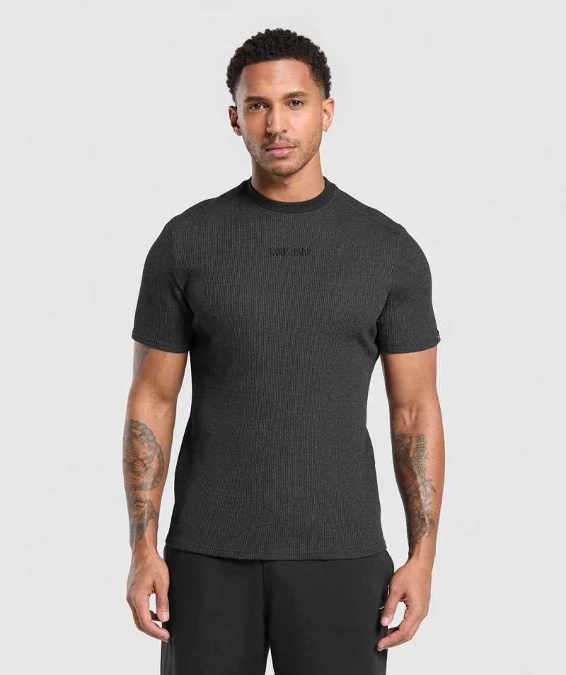 Gymshark Waffle T-Shirt - Black/Cotton Part Dye