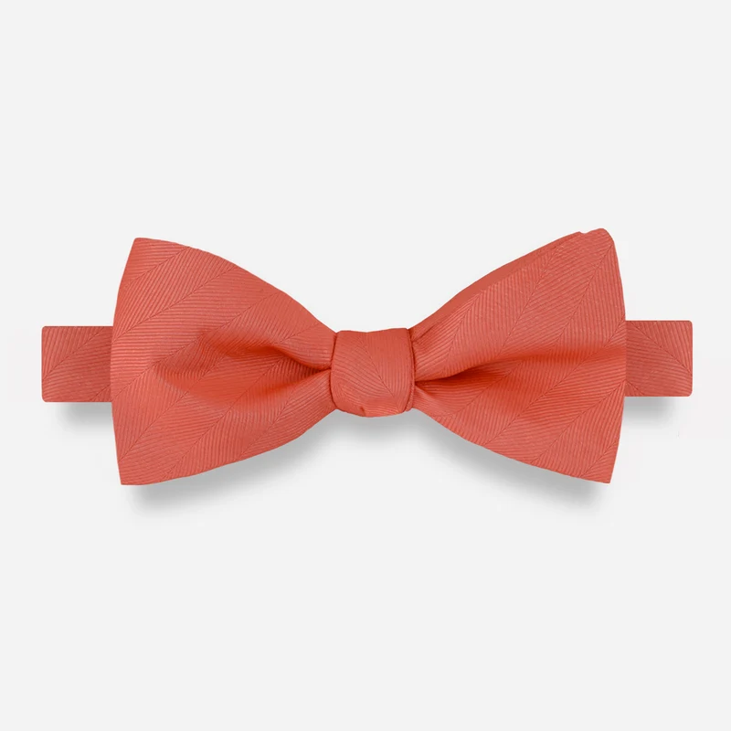 Herringbone Vow Coral Bow Tie
