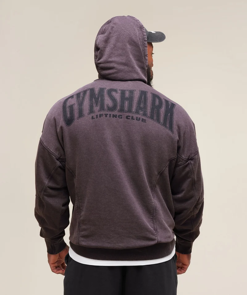 Gymshark Heritage Washed Hoodie - Plum Brown/Acid Wash Small Ball
