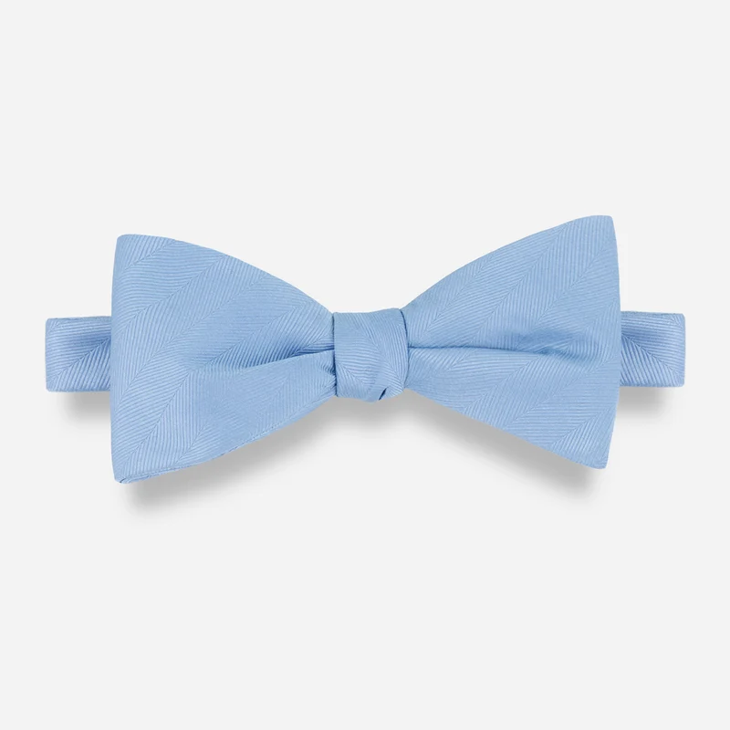 Herringbone Vow Steel Blue Bow Tie