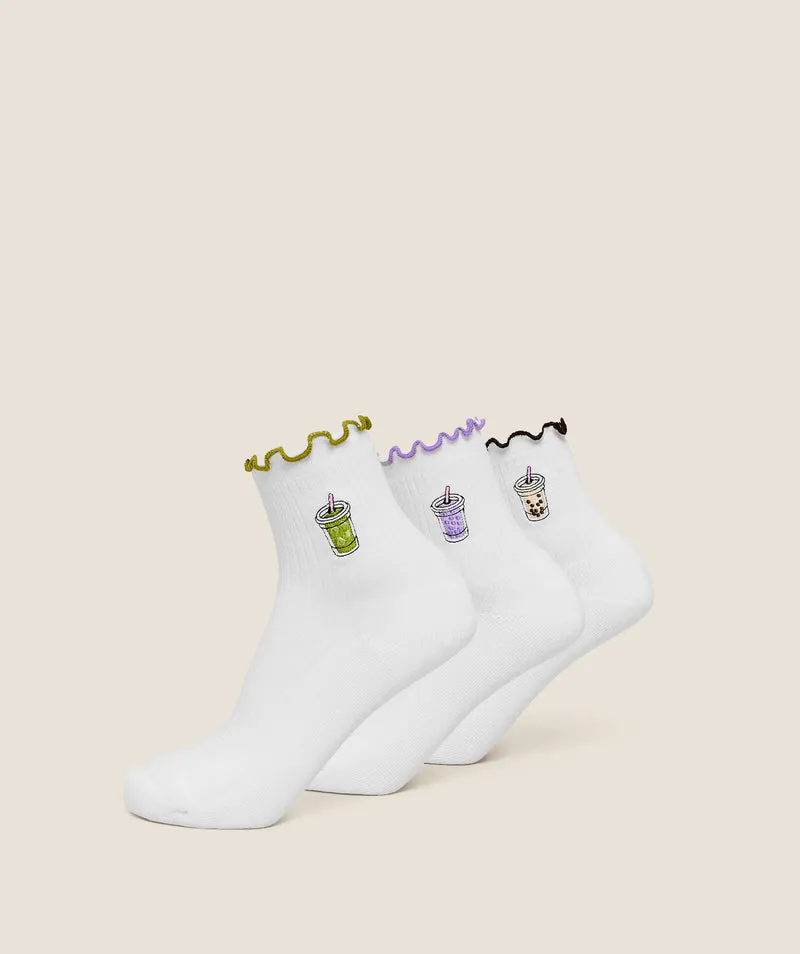 Gymshark Hydration Graphic Midi Frill Socks 3pk - White