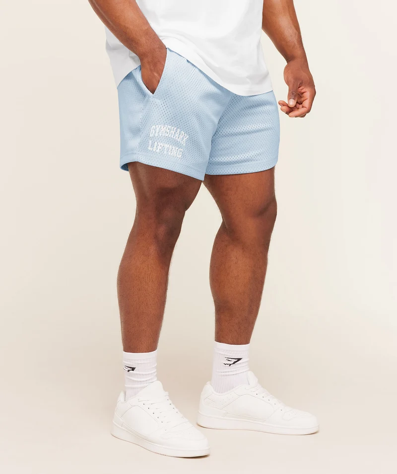 Gymshark Lifting Mesh 5" Shorts - Chilled Blue