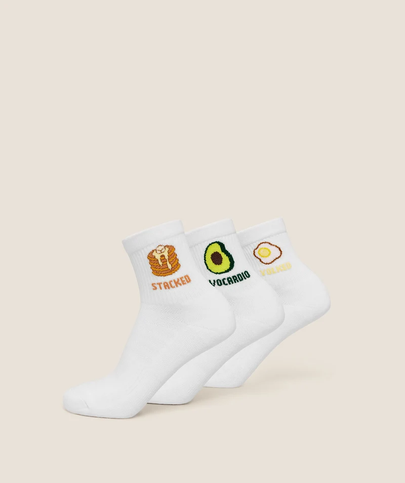 Gymshark Breakfast Graphic Midi Socks 3pk - White