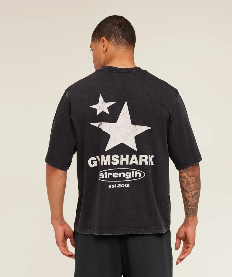 Gymshark Strength Stars Washed Graphic T-Shirt - Black