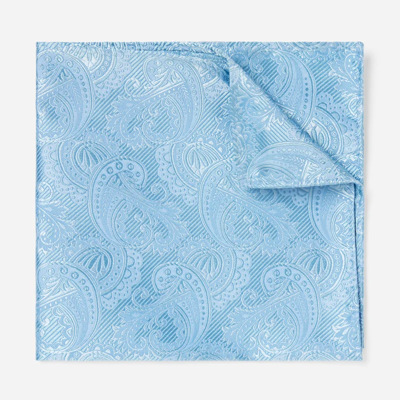Twill Paisley Steel Blue Pocket Square