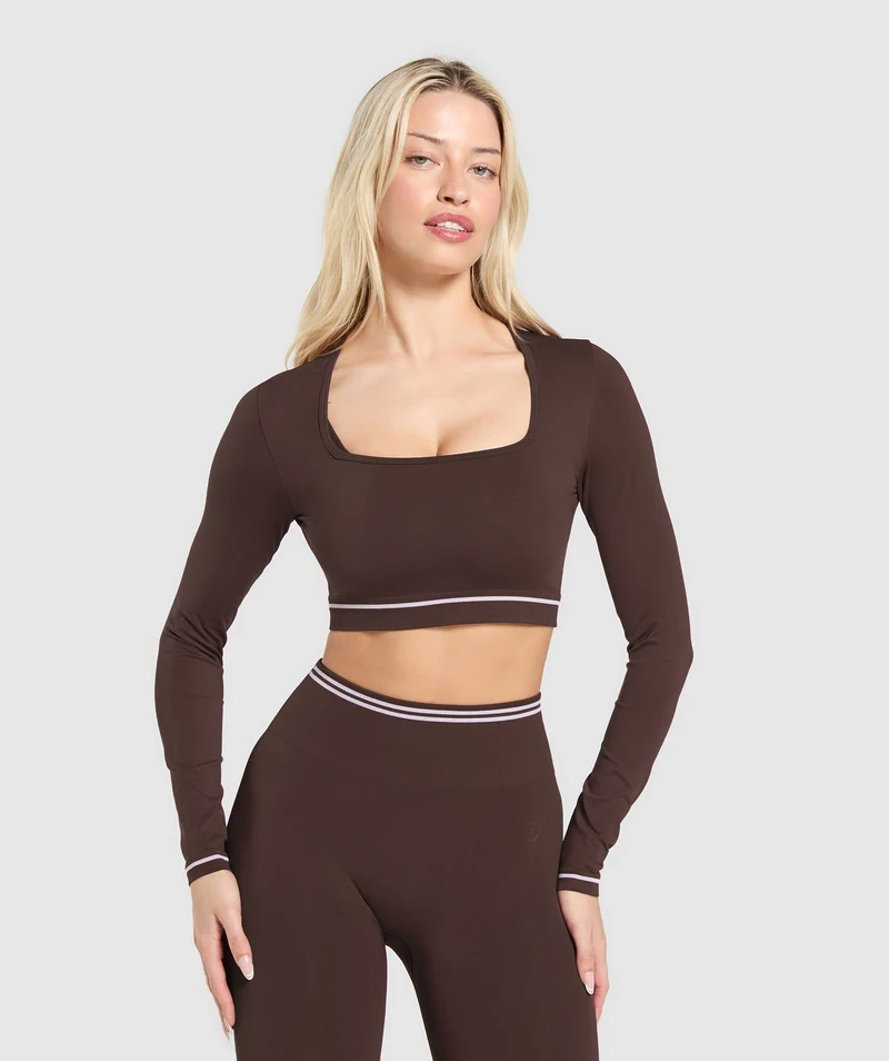 Gymshark Contrast Seamless Crop Top - Heritage Brown