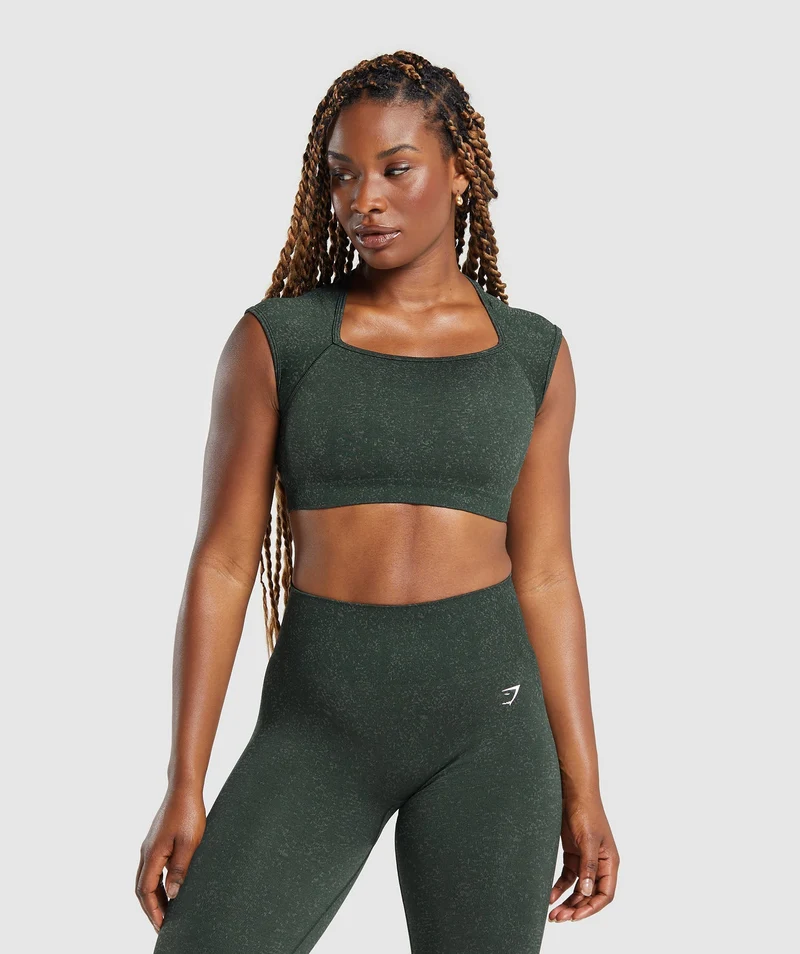 Gymshark Adapt Fleck Seamless Crop Top - Victory Green/ Unit Green