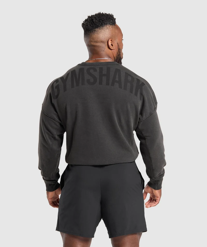 Gymshark Power Washed Crew - Black/Acid Wash Small Ball