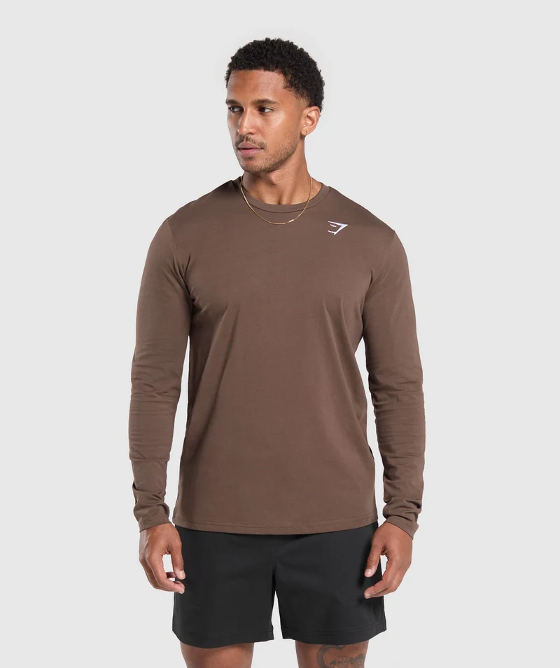Gymshark Crest Long Sleeve T-Shirt - Walnut Brown