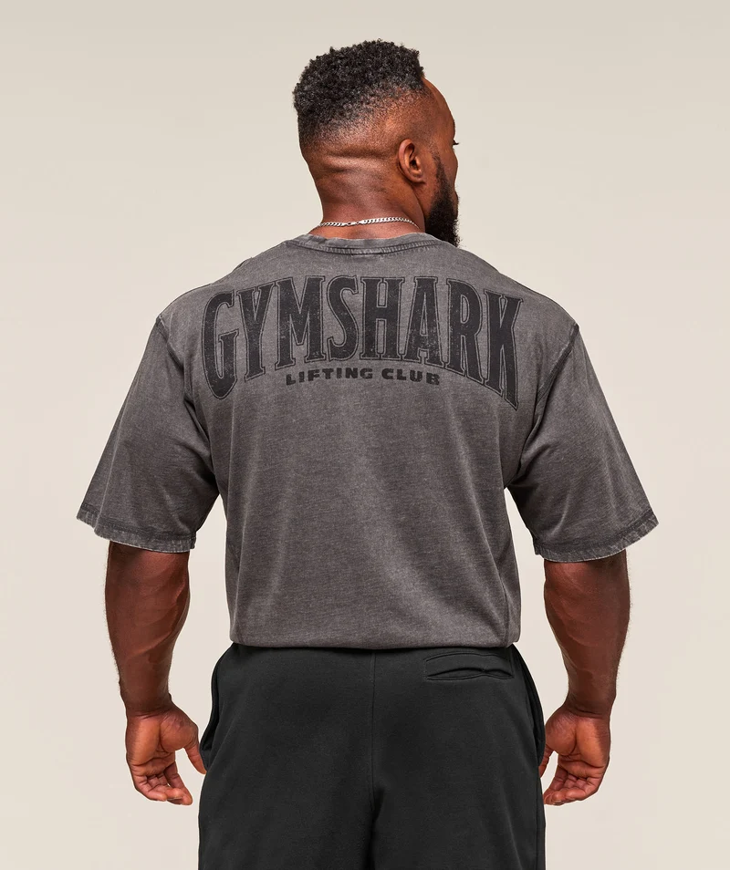 Gymshark Heritage Washed T-Shirt - Onyx Grey/Acid Wash Small Ball