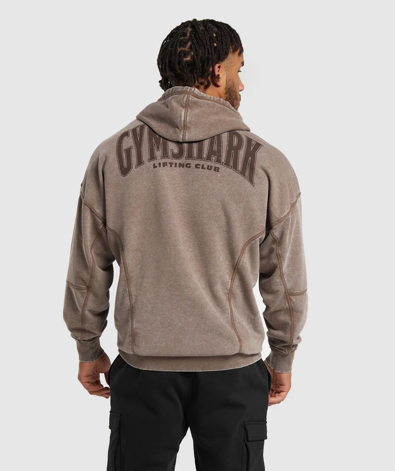 Gymshark Heritage Washed Hoodie - Penny Brown/Acid Wash Small Ball