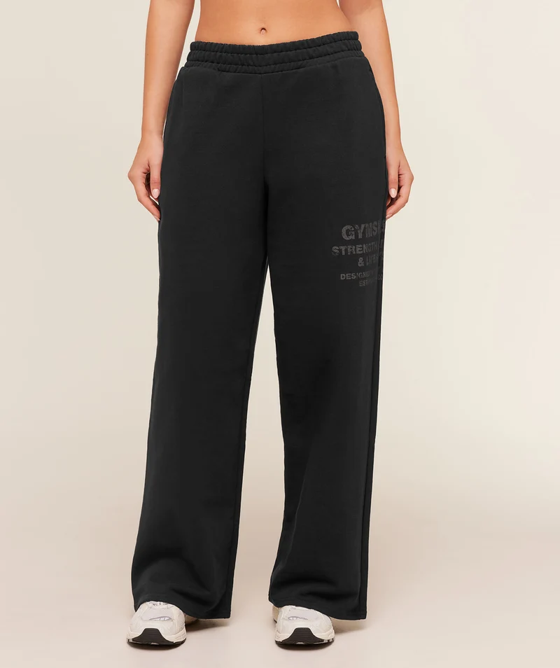 Gymshark Stacked Graphic Wide Leg Joggers - Black