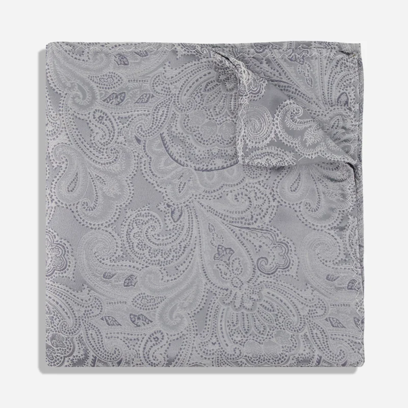 Designer Paisley Silver Pocket Square