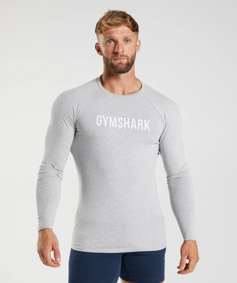 Gymshark Apollo Muscle Fit Long Sleeve T-Shirt - Light Grey Marl