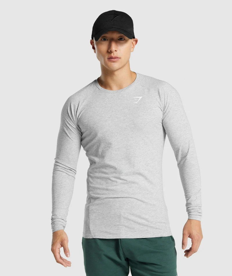 Gymshark Critical 2.0 Long Sleeve T-Shirt - Light Grey Core Marl
