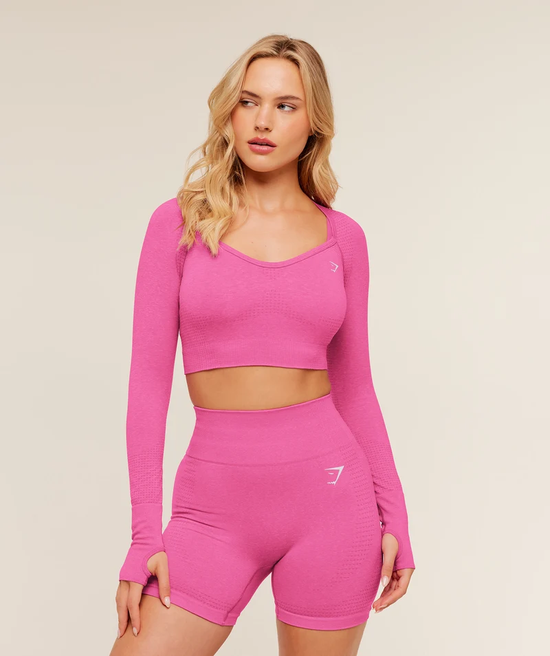 Gymshark Vital Sweetheart Neck Crop Top - Super-Set Pink/Marl