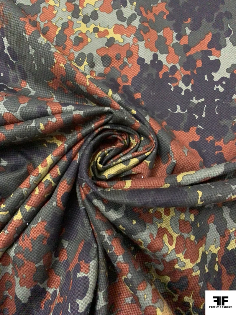 Abstract Spotted Printed Stretch Cotton Pique - Greens / Brown / Black
