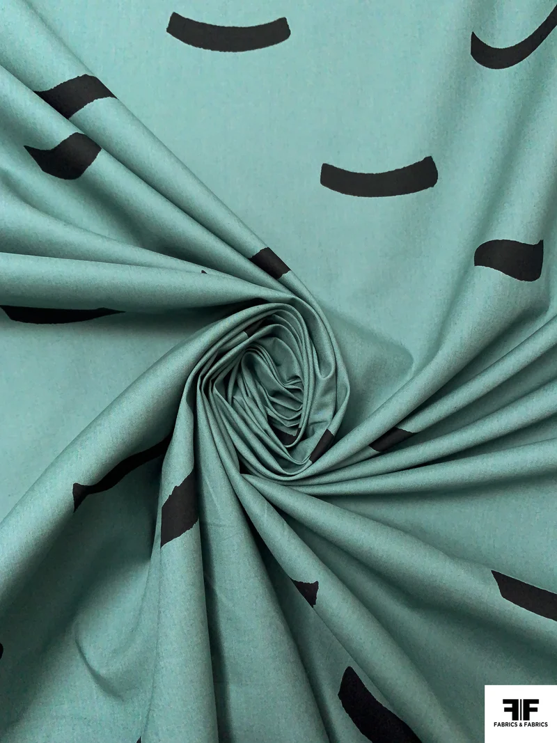 Brushstroke Printed Cotton Shirting - Dusty Sage / Black
