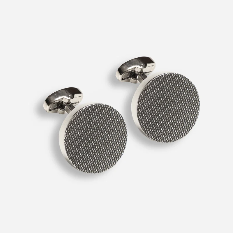 Textured Dial Silver Cufflinks
