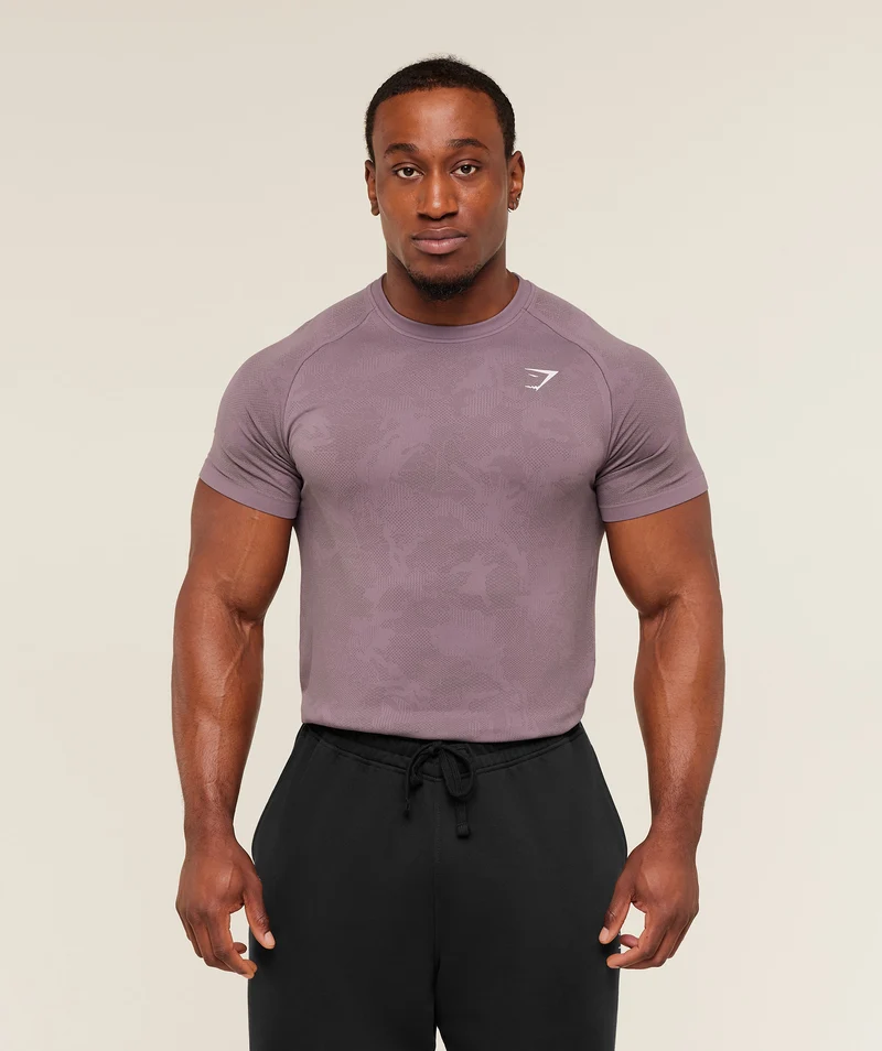 Gymshark Geo Seamless T-Shirt - Dusk Purple/Cool Brown