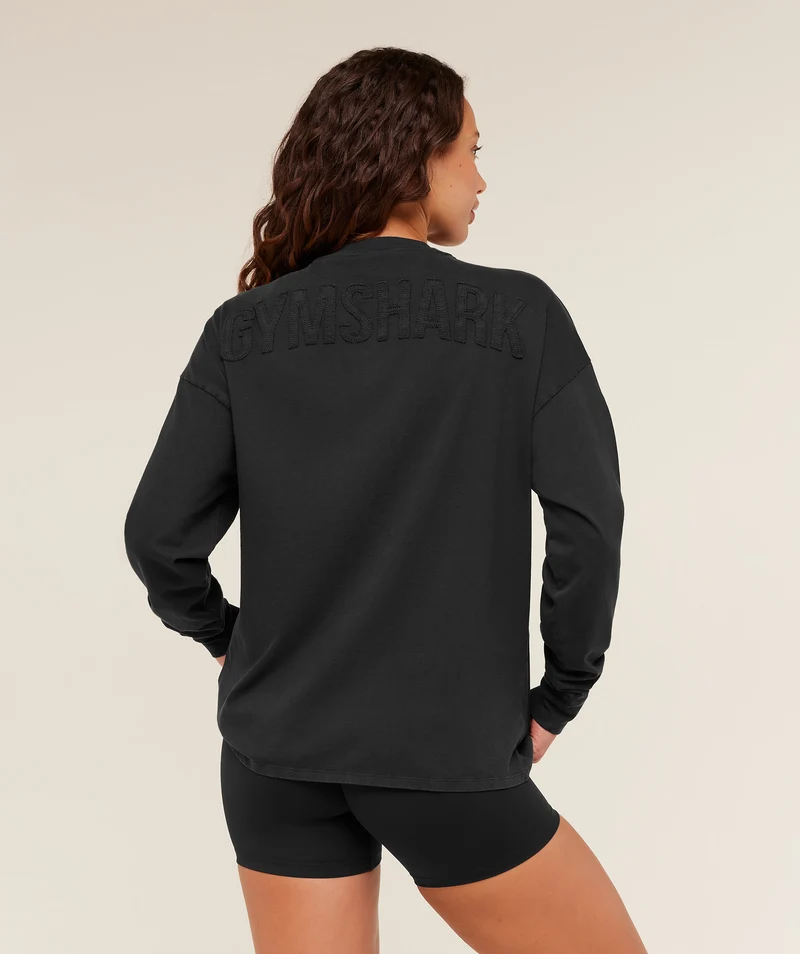 Gymshark Power Washed Long Sleeve Top - Black/Wash