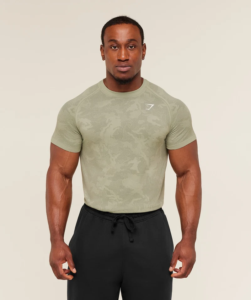 Gymshark Geo Seamless T-Shirt - Haze Green/Unit Green