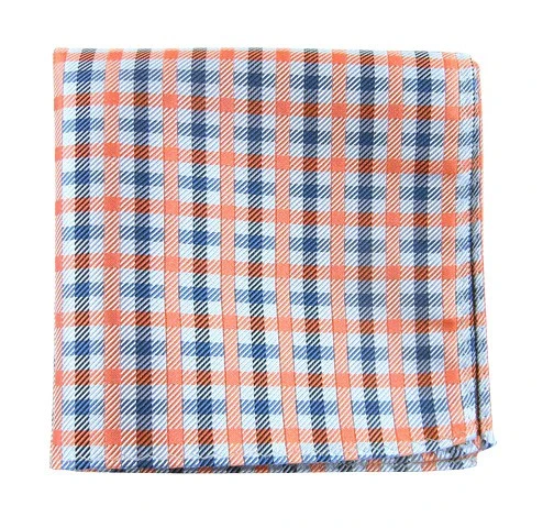 Power Checks Coral Pocket Square
