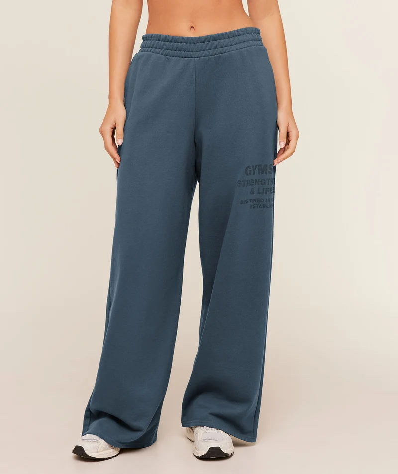 Gymshark Stacked Graphic Wide Leg Joggers - Stealth Blue