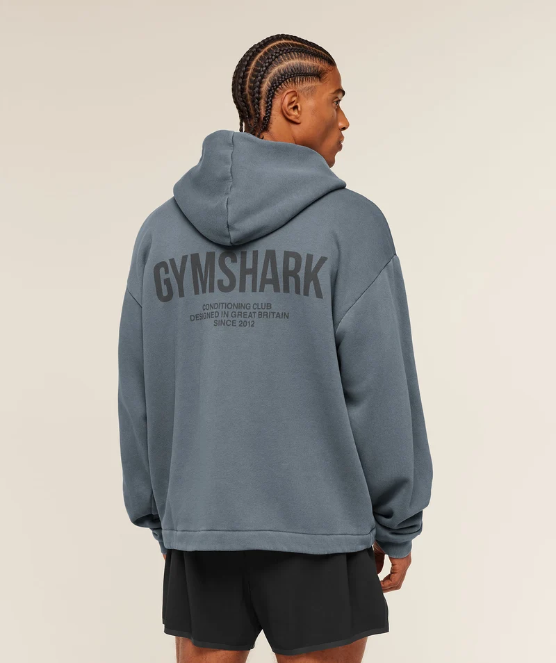Gymshark Conditioning Club Washed Zip Through Hoodie - Iron Blue/Wash