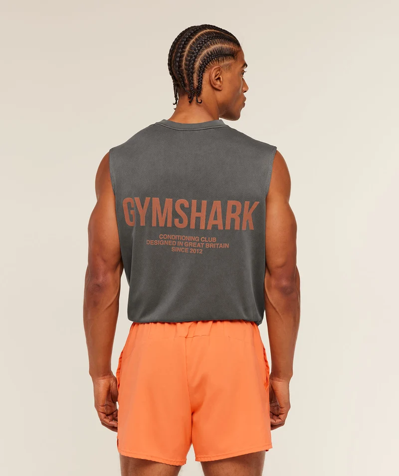 Gymshark Conditioning Club Washed Tank - Black/Dayglow Peach/Wash