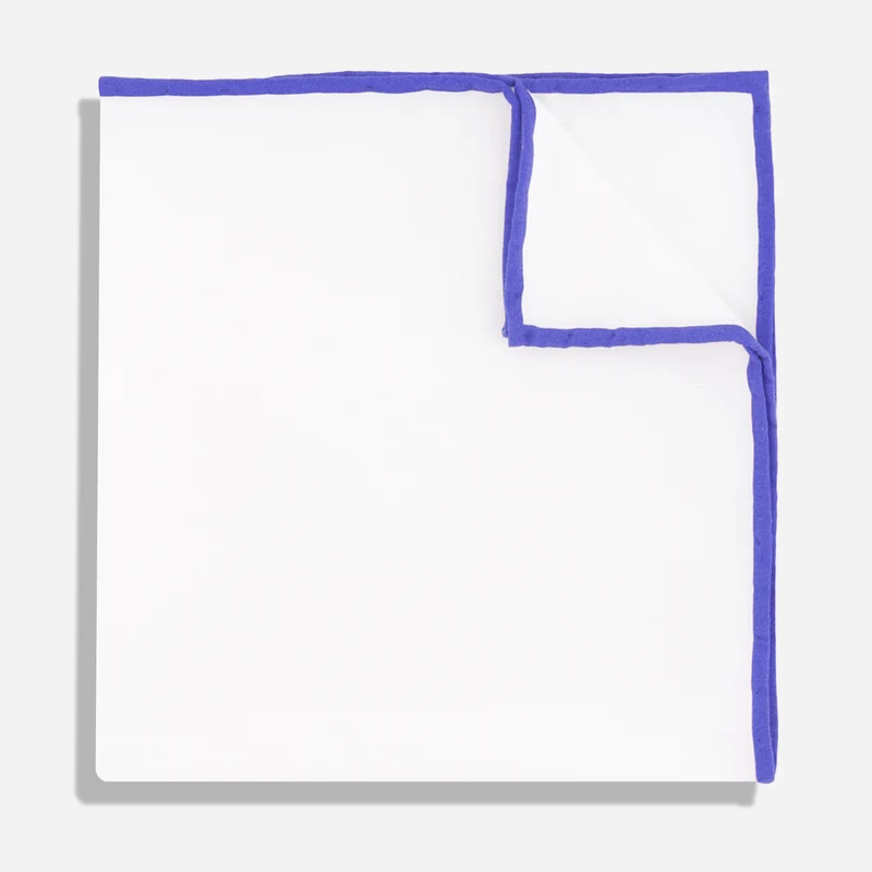 White Cotton With Border Royal Blue Pocket Square