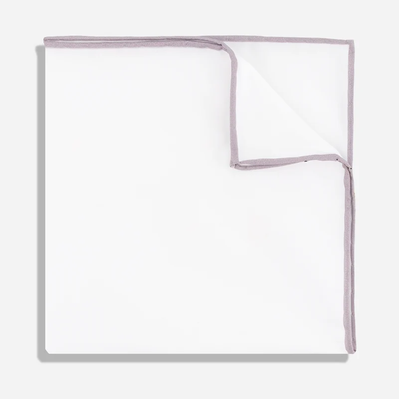 White Cotton With Border Silver Pocket Square