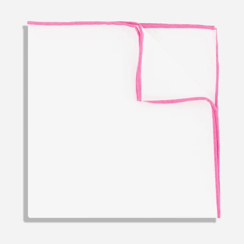 White Cotton With Border Pink Pocket Square