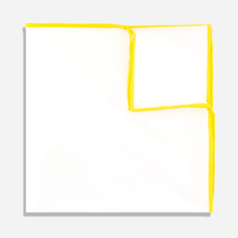 White Cotton With Border Yellow Gold Pocket Square