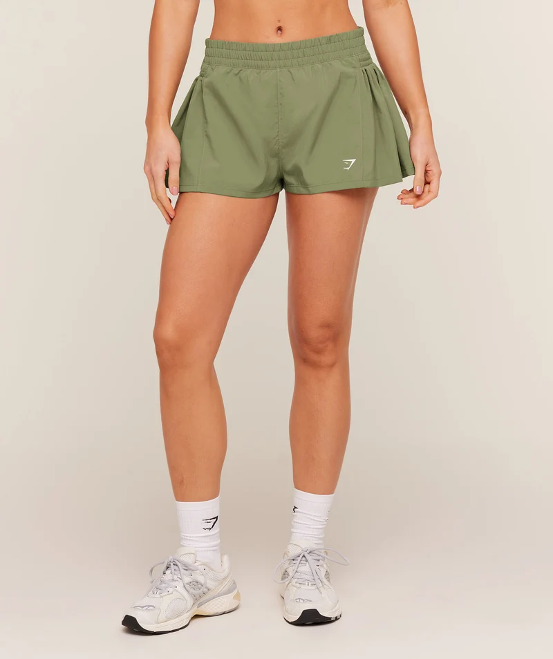 Gymshark Flutter Woven Shorts - Grounded Green