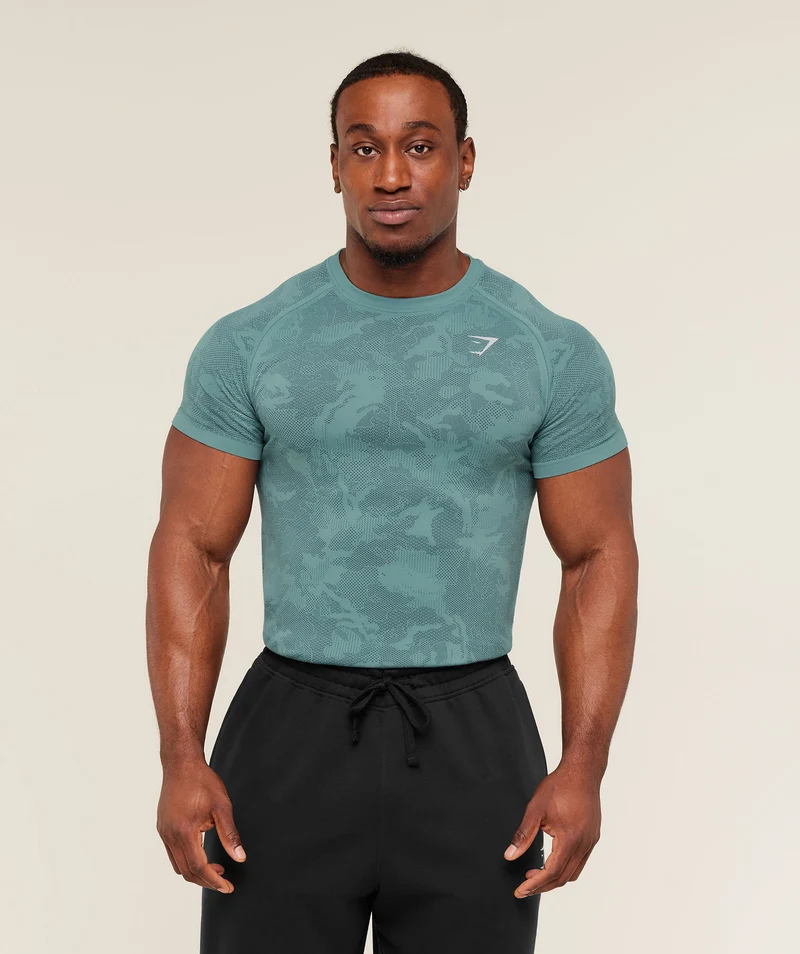 Gymshark Geo Seamless T-Shirt - Storm Blue/Stealth Blue