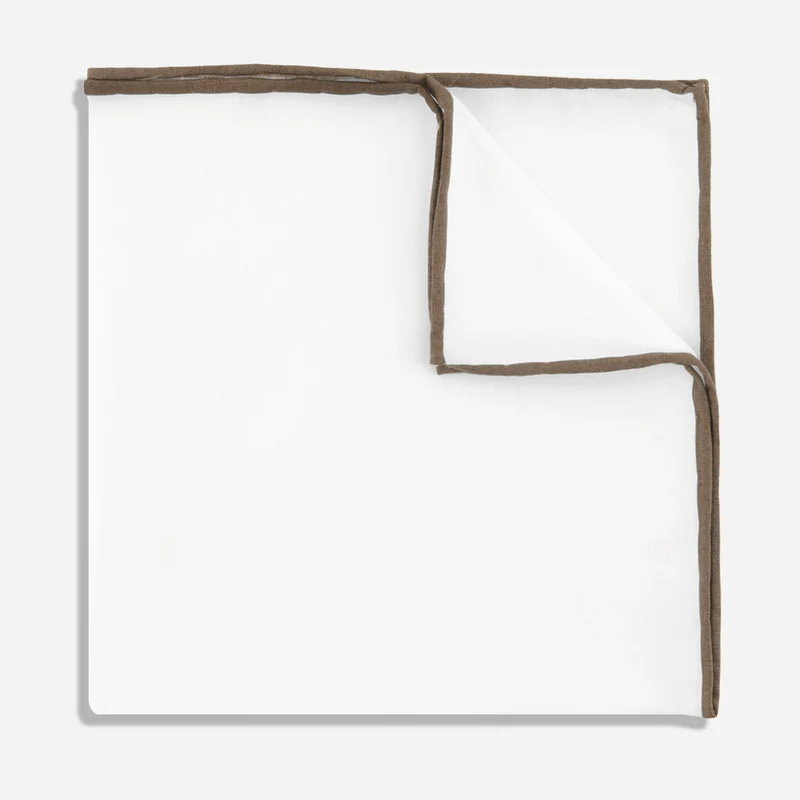 White Cotton With Border Champagne Pocket Square