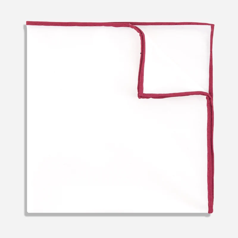 White Cotton With Border Burgundy Pocket Square
