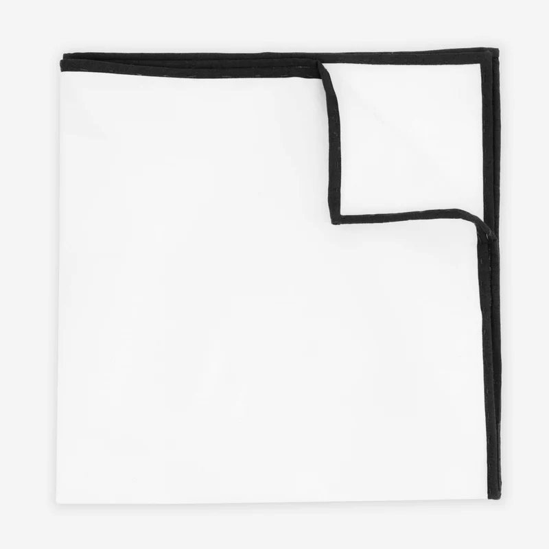 White Cotton With Border Black Pocket Square