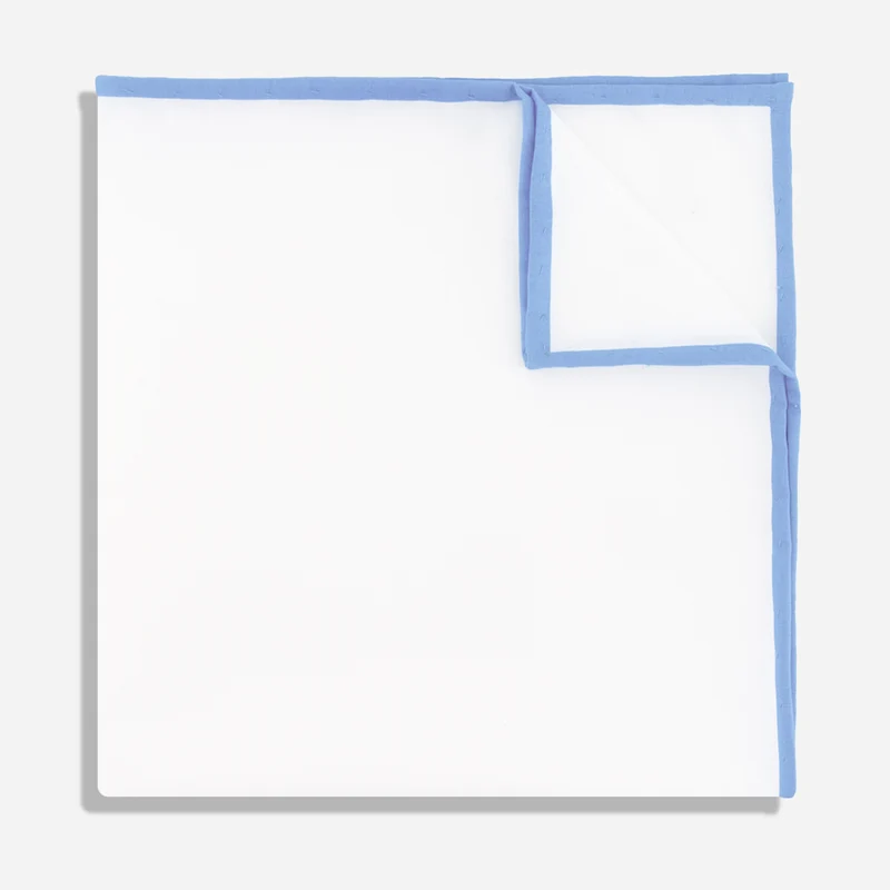 White Cotton With Border Light Blue Pocket Square