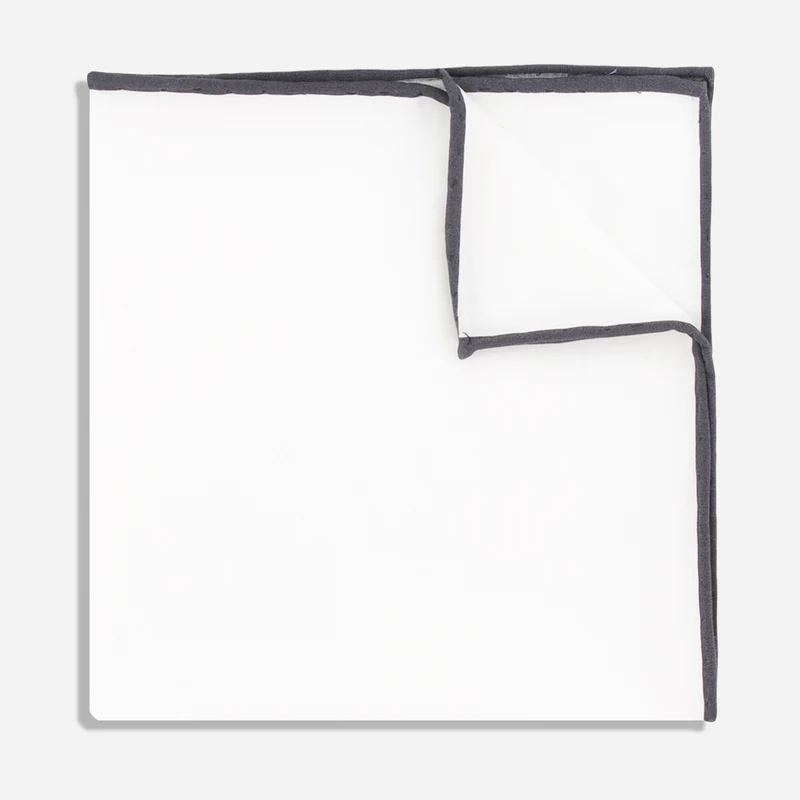 White Cotton With Border Dark Charcoal Pocket Square