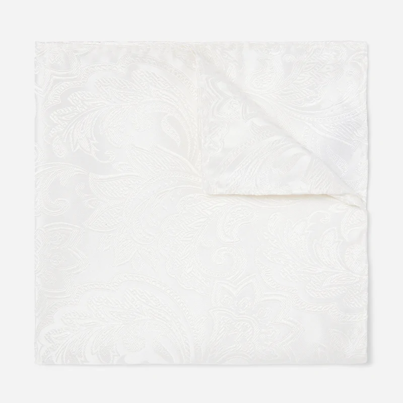 Organic Paisley White Pocket Square