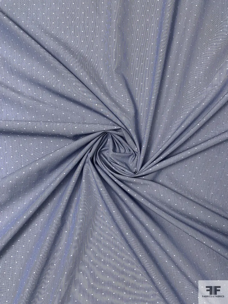 Pinstripe Dobby Cotton Shirting - Navy Blue / White